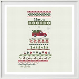 Christmas stocking cross stitch pattern truck, DIY customizable with name, Christmas decoration, PDF, instant download image 3