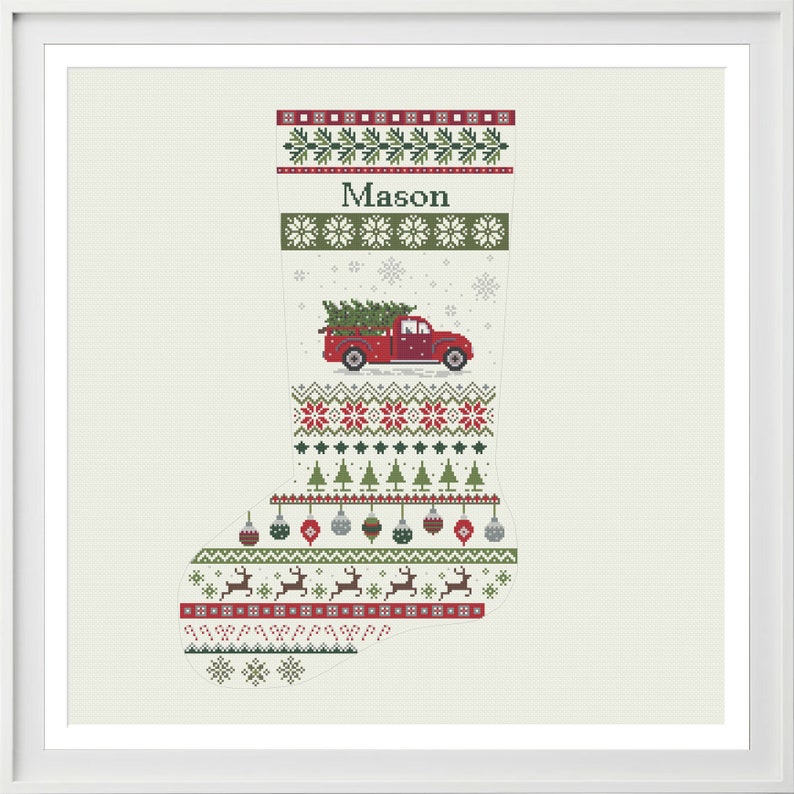 Christmas stocking cross stitch pattern truck, DIY customizable with name, Christmas decoration, PDF, instant download image 3