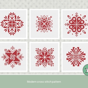 Schema punto croce natalizio, mini fiocchi di neve, set da 6, decorazione natalizia, ornamento, PDF, **download immediato**