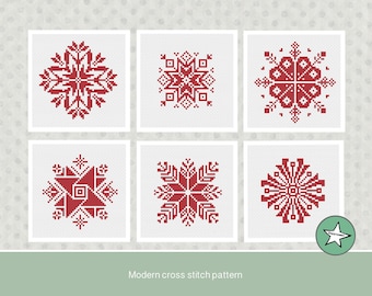 Patrón de punto de cruz navideño, mini copos de nieve, juego de 6, decoración navideña, adorno, PDF, ** descarga instantánea **