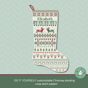 Christmas stocking cross stitch pattern dachshund, DIY customizable with name, Christmas decoration, right,  PDF, ** instant download**