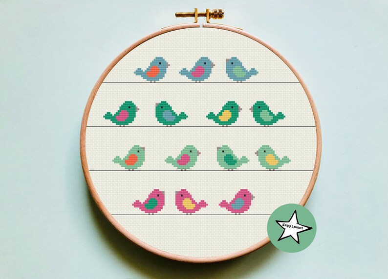 Counted Cross Stitch Pattern Birds Birds in a Row DIY | Etsy
