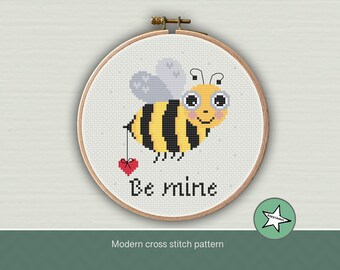 Cross stitch pattern bee "be mine", modern cross stitch, PDF,  ** instant download**