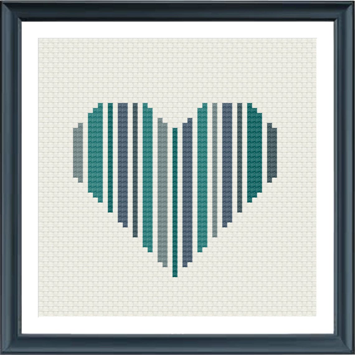 Geometric Modern Cross Stitch Pattern Heart Set of 3 Etsy UK