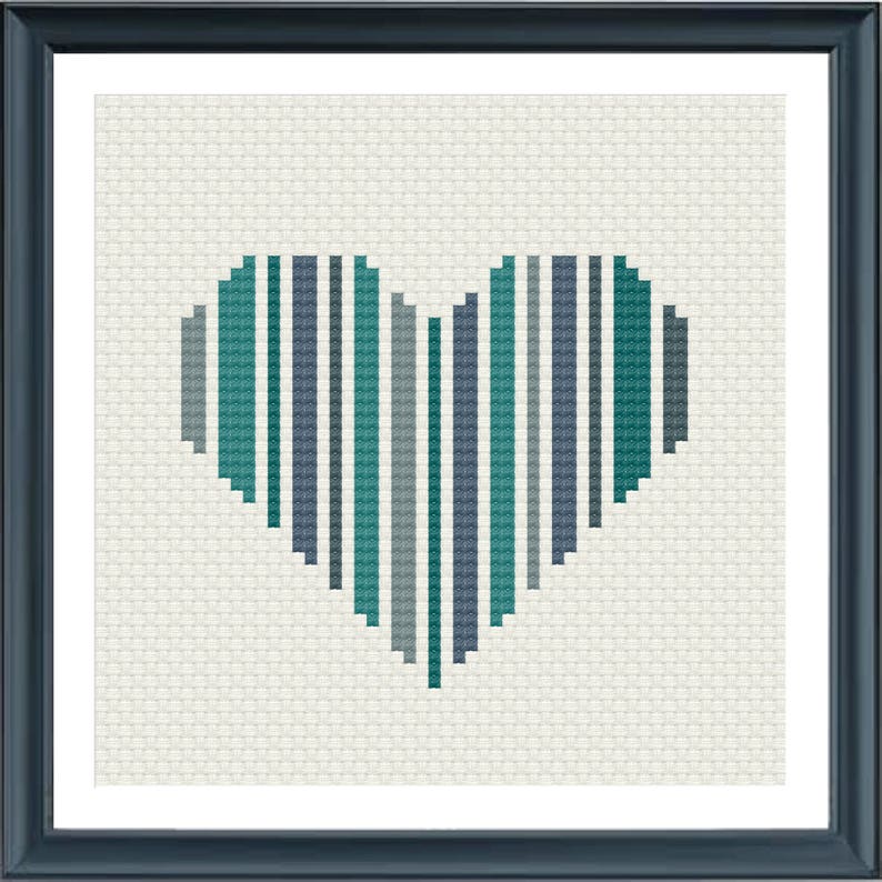 Geometric Modern Cross Stitch Pattern Heart Set of 3 Etsy UK