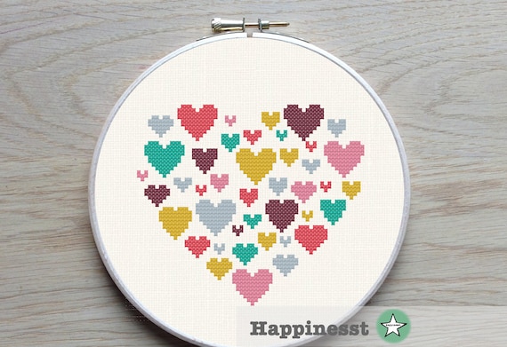 Modern Cross Stitch Pattern Heart Heart of Hearts Small - Etsy