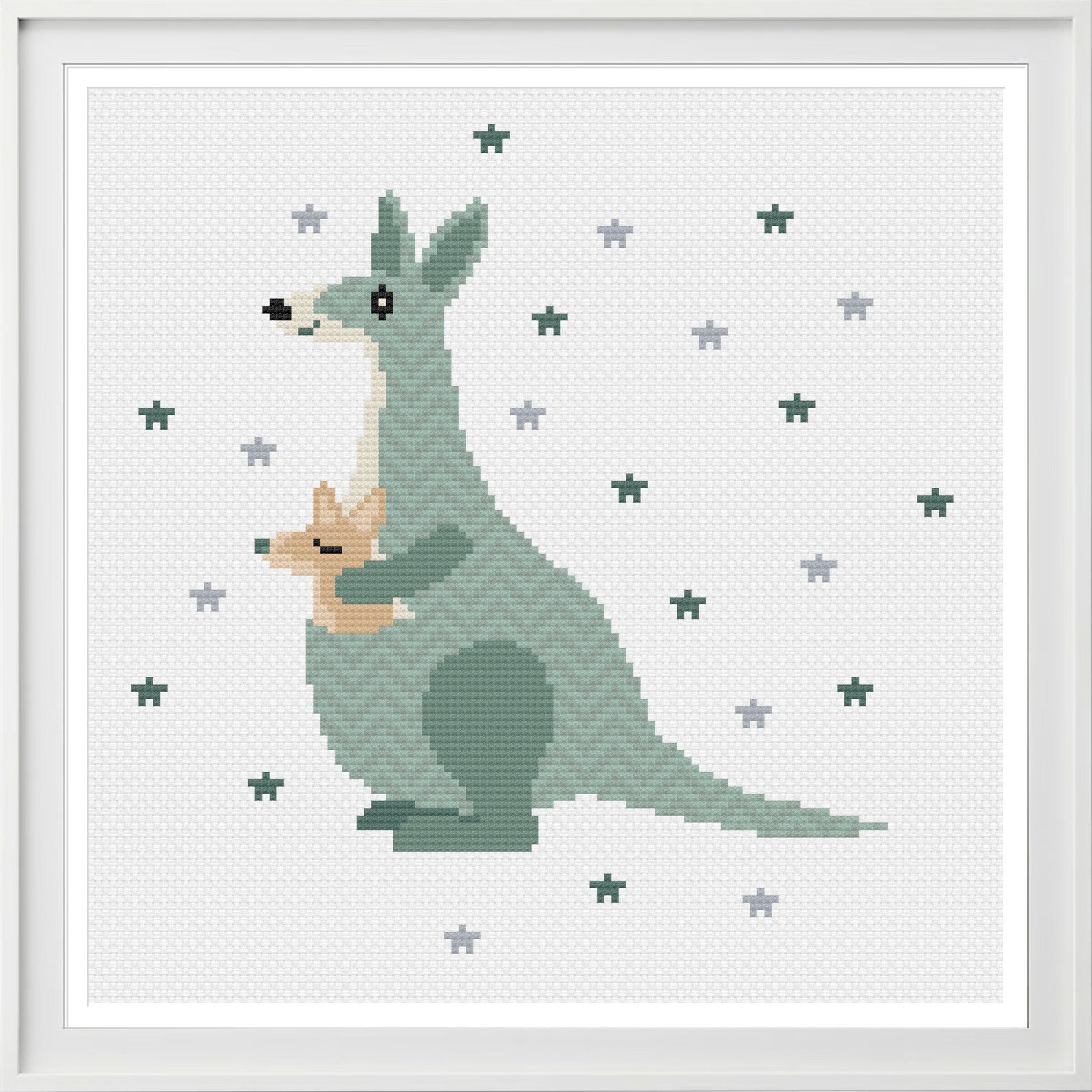 Cross Stitch Pattern Kangaroo Modern Cross Stitch Greens Etsy