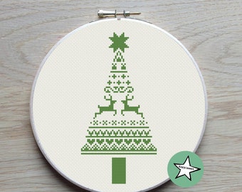 christmas cross stitch pattern, modern christmas tree,  nordic folk art, PDF, ** instant download**