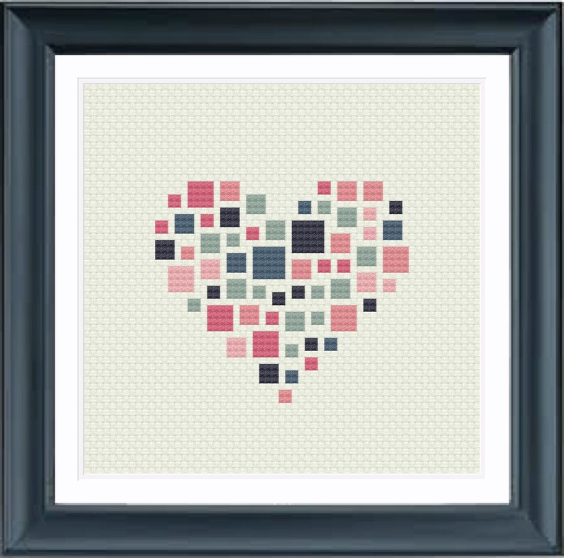 Geometric Modern Cross Stitch Pattern Heart Squares PDF - Etsy