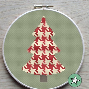 Christmas cross stitch pattern, modern Christmas tree, houndstooth, pied de poule, PDF, ** instant download**