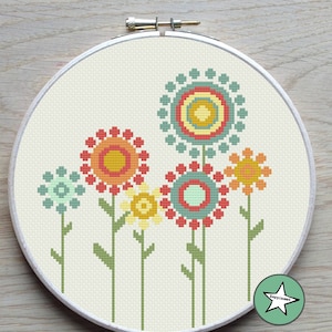 cross stitch pattern flowers, retro flowers, PDF pattern ** instant download**