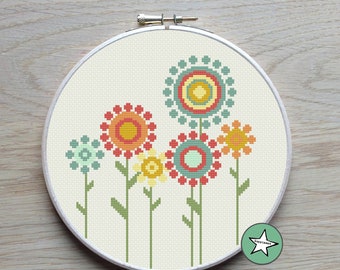 cross stitch pattern flowers, retro flowers, PDF pattern ** instant download**