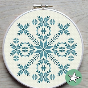 modern cross stitch pattern, geometric snowflake circle, PDF ** instant download**