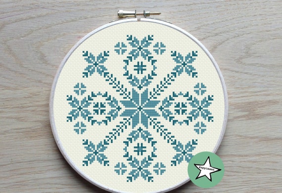 modern cross stitch pattern, geometric snowflake circle, PDF ** instant download**