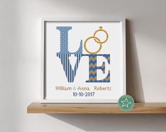 Wedding Cross Stitch Pattern, Love Sign, Anniversary DIY customizable (PDF)