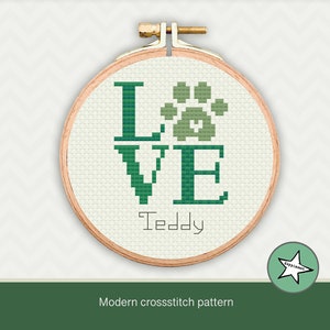Cross stitch pattern, paw love sign, customisable, ornament, PDF, ** instant download**