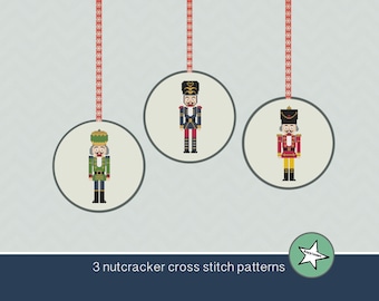 Set of 3 nutcracker, Chrismas cross stitch pattern, Christmas ornament, PDF pattern ** instant download**