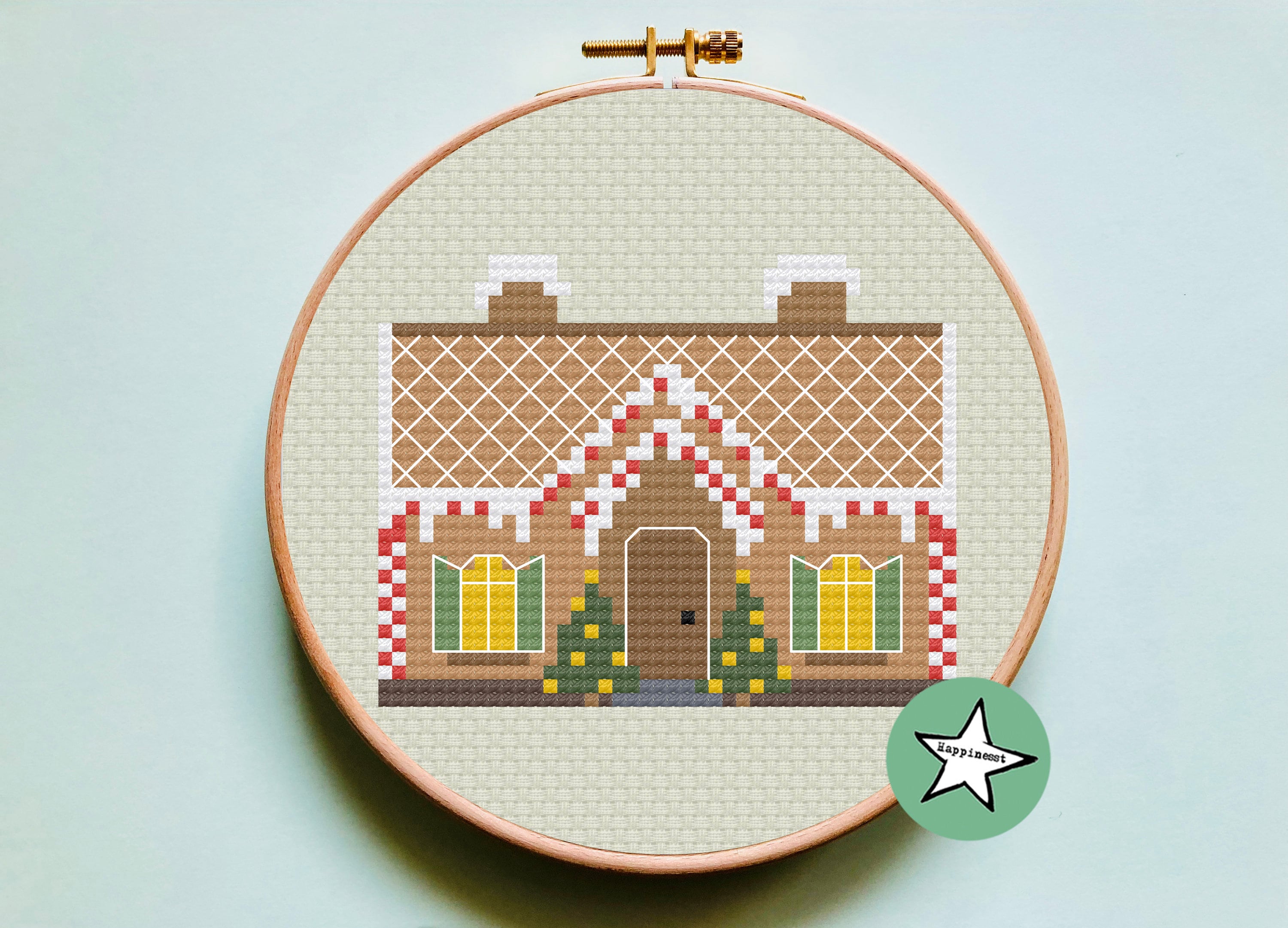 Patrón de punto de cruz navideño, casa de jengibre, feliz navidad, adorno navideño, PDF, ** descarga instantánea **