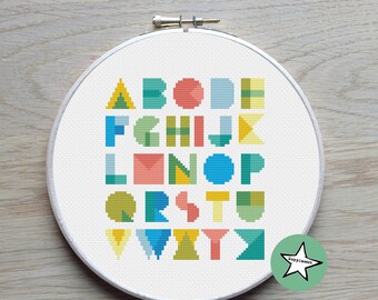 modern cross stitch pattern alphabet, geometric, PDF pattern ** instant download**