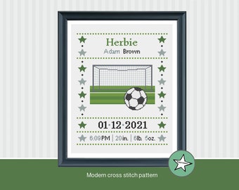 Cross stitch pattern baby birth sampler soccer, birth announcement, baby boy or girl, DIY customizable pattern** instant download**