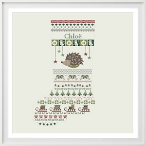 Christmas stocking cross stitch pattern hedgehog, DIY customizable with name, Christmas decoration, PDF, instant download image 3