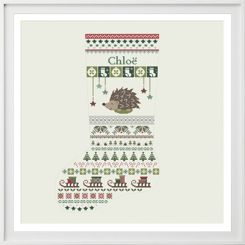 Christmas stocking cross stitch pattern hedgehog, DIY customizable with name, Christmas decoration, PDF, instant download image 3