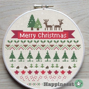 christmas cross stitch pattern, christmas reindeer, modern cross stitch, nordic folk art, PDF ** instant download**
