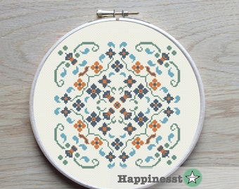 modern cross stitch pattern, geometric flower ornament, geometric pattern,  folk art, PDF ** instant download**