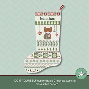 Christmas stocking cross stitch pattern wolf, DIY customizable with name, Christmas decoration,  PDF, ** instant download**