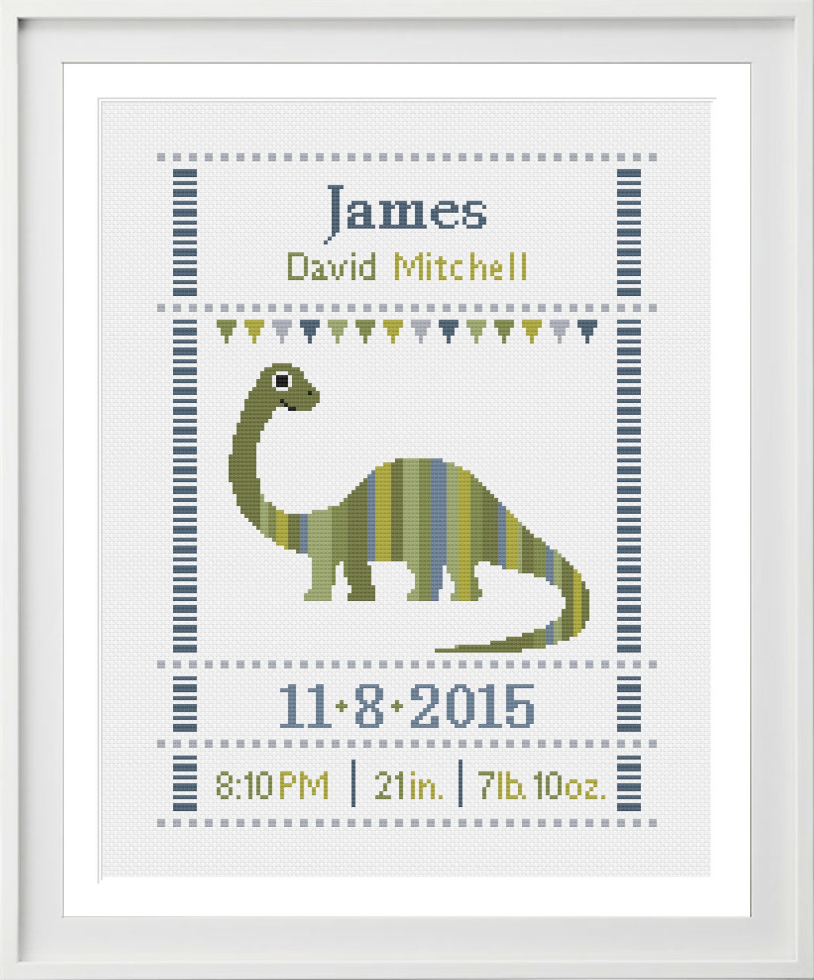Cross stitch baby birth sampler dinosaur birth announcement Etsy