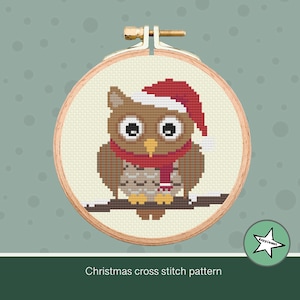 Christmas ornament cross stitch pattern, Christmas owl, Christmas decoration, ornament, PDF, ** instant download**