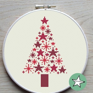 Christmas cross stitch pattern, Christmas tree, stars, decoration,  PDF, ** instant download**