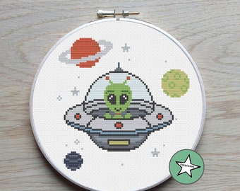 Cross stitch pattern alien flying saucer, kids, decoration, space, PDF,  ** instant download**