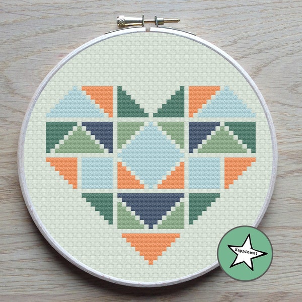 geometric modern cross stitch pattern heart, valentine heart, tangram style, PDF pattern ** instant download**