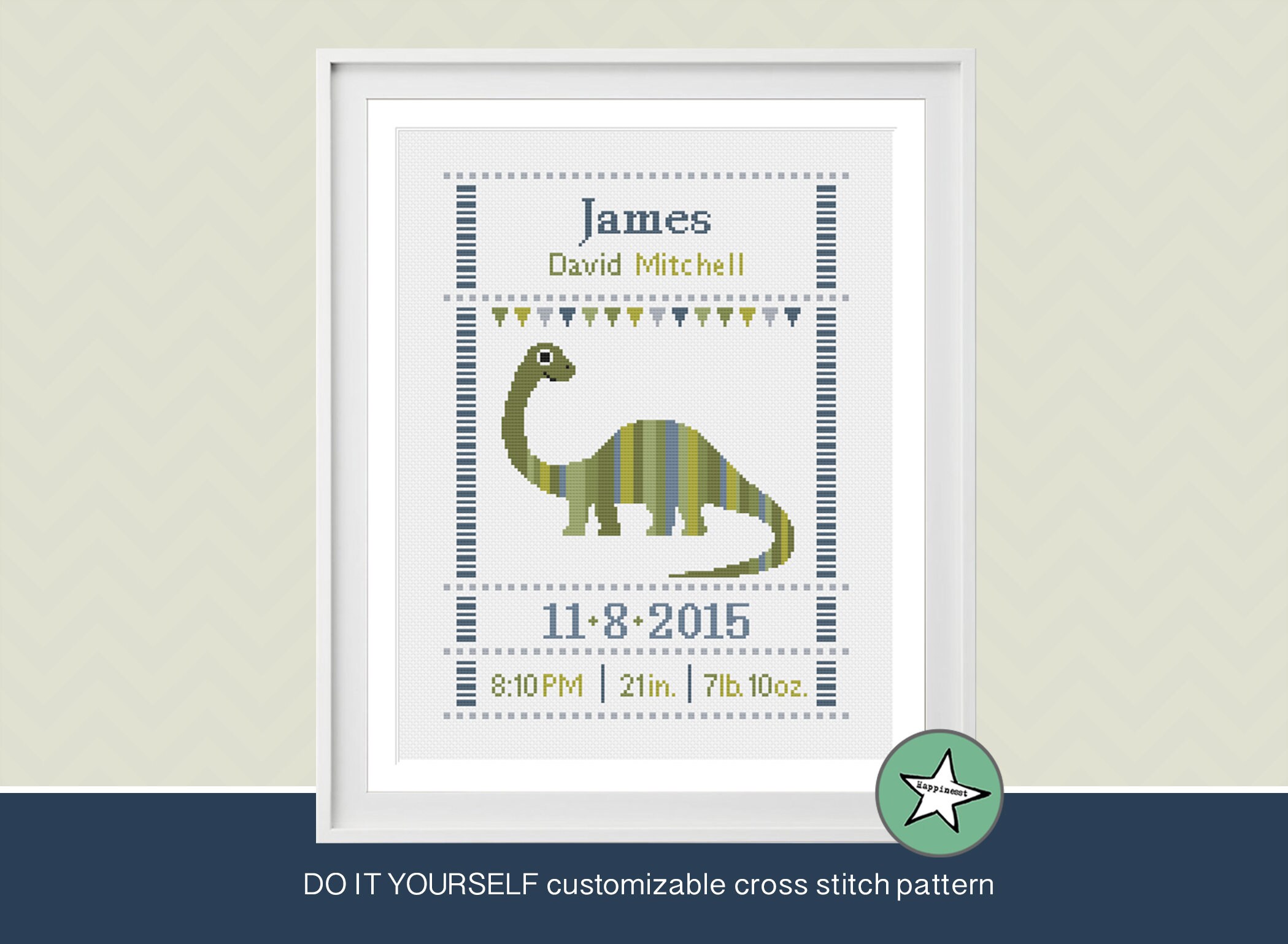 Cross Stitch Baby Birth Sampler Dinosaur Birth Announcement Etsy