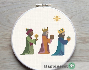 christmas cross stitch pattern, 3 wise men, nativity scene, christmas decoration,  snowflakes, PDF, ** instant download**