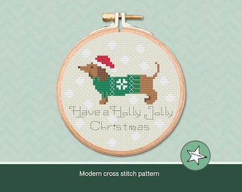 Christmas cross stitch pattern, Christmas dachshund, Christmas ornament, PDF, ** instant download**