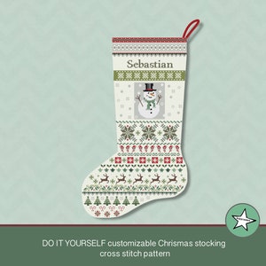 Christmas stocking cross stitch pattern snowman, DIY customizable with name, Christmas decoration,  PDF, ** instant download**