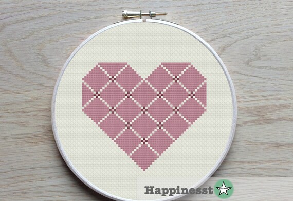 Geometric Modern Cross Stitch Pattern Heart Diamond Shape Etsy