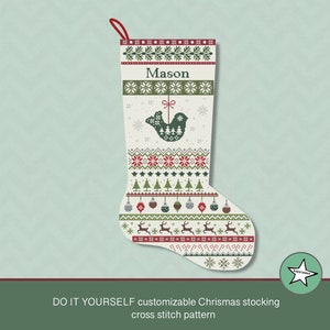 Christmas stocking cross stitch pattern reindeer, DIY customizable with  name, Christmas decoration, PDF ** instant download**
