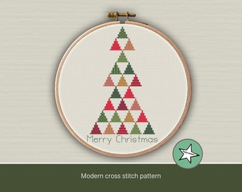 Christmas cross stitch pattern, modern christmas tree, triangles, PDF, ** instant download**