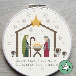 Christmas cross stitch pattern, nativity scene, Silent night, Christmas decoration,  snowflakes, PDF, ** instant download**