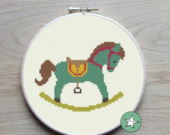 cross stitch pattern rocking horse, modern cross stitch, nursery decoration, PDF,  ** instant download**