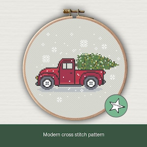 Christmas cross stitch pattern, Christmas truck with tree, christmas decoration, Christmas ornament, PDF, ** instant download**