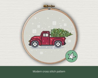 Christmas cross stitch pattern, Christmas truck with tree, christmas decoration, Christmas ornament, PDF, ** instant download**
