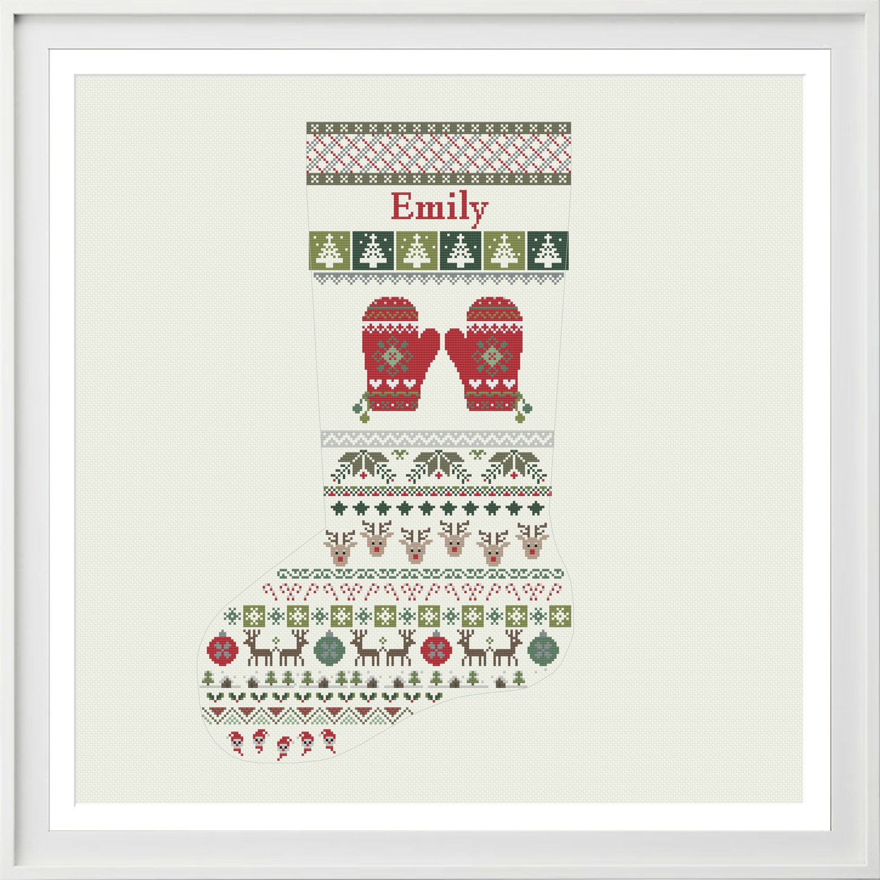 Christmas Stocking Cross Stitch Christmas Trees and Poinsettias with Name
