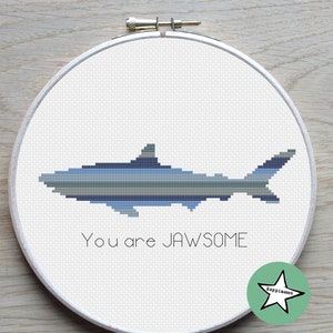 cross stitch pattern jaw, jaw pun, You are Jawsome, shark silhouette, PDF, ** instant download**