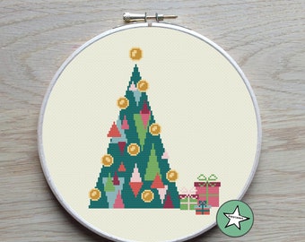 christmas cross stitch pattern, modern triangles christmas tree,  modern cross stitch, PDF, ** instant download**