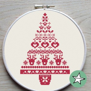 Christmas cross stitch pattern, Christmas tree, nordic folk art, decoration,  PDF, ** instant download**