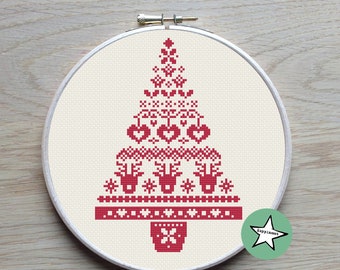 Christmas cross stitch pattern, Christmas tree, nordic folk art, decoration,  PDF, ** instant download**